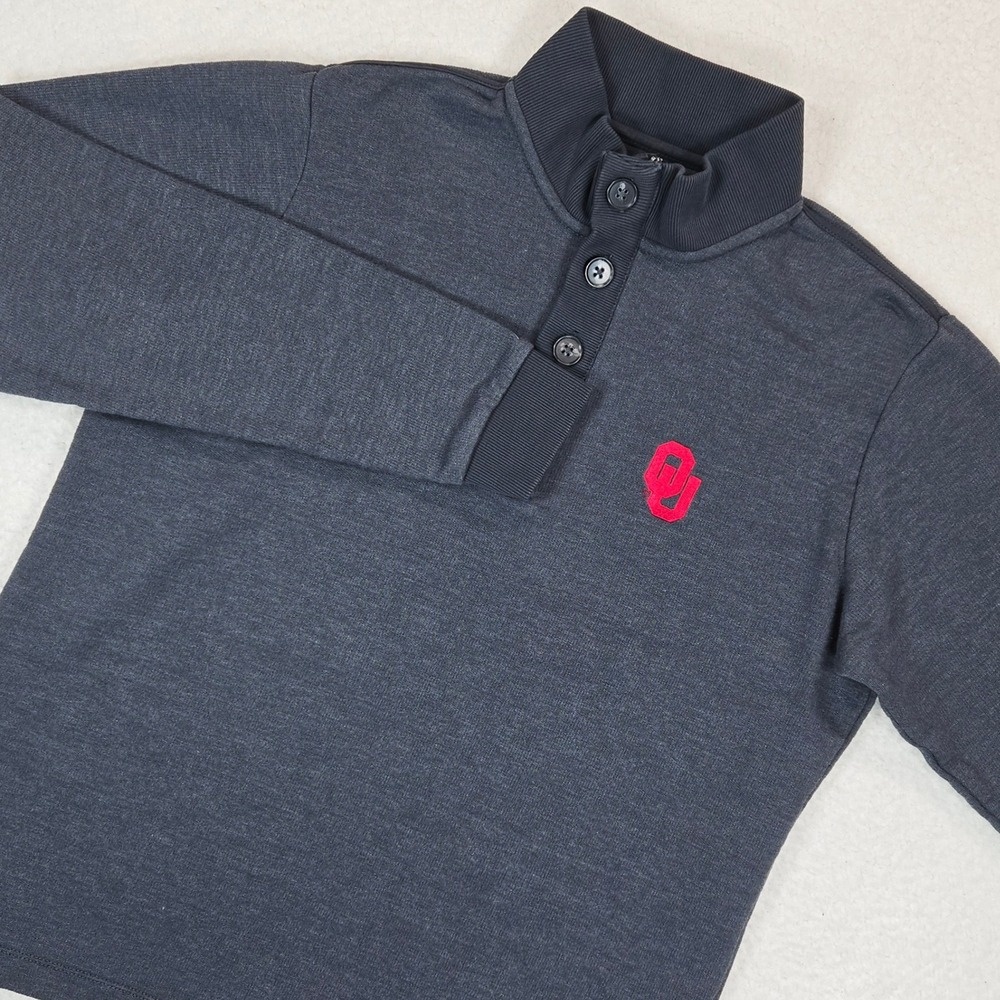 Antigua‎ Oklahoma Sooners 1/4 Zip & Button Pullover Mens L Charcoal Grey OU Logo